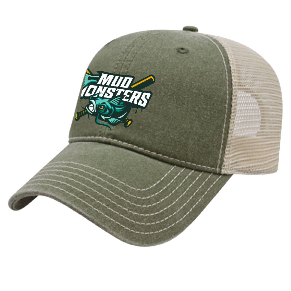 Stone Washed Trucker Hat - Primary Logo - Olive Green