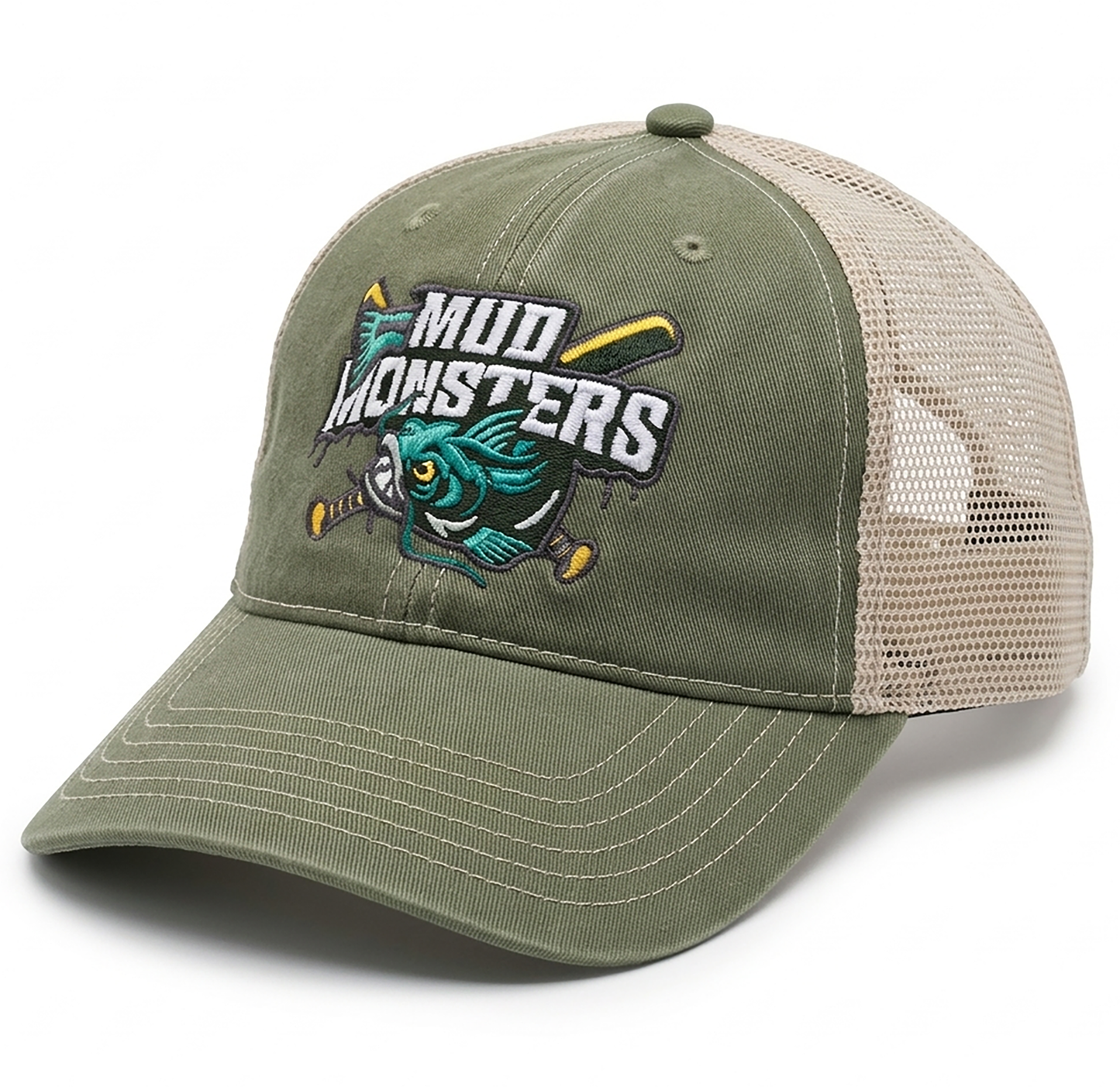 Stone Washed Trucker Hat - Primary Logo - Olive Green